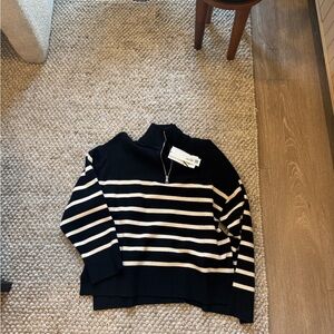 ZARA Black and White Half-Zip Sweater